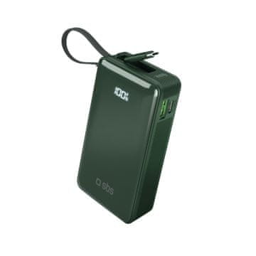 SBS Prenosna baterija 10000 mAh USB-A USB-C z vgrajenim zaslonom in 20 W USB-C kablom - zelena