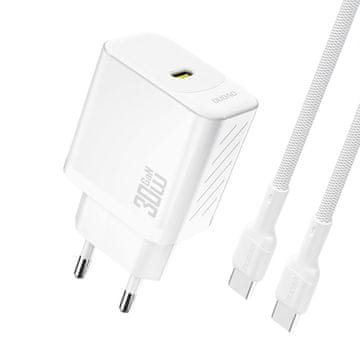 DUDAO Mrežni polnilnik USB-C s kablom USB-C GaN PD 30 W – bel