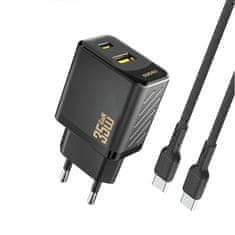 DUDAO Stenski polnilnik USB-A USB-C s kablom USB-C PD QC 35W - črn