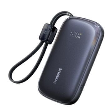BASEUS Powerbank 10000 mAh 22,5 W z zaslonom, ki se odklene s kablom – črn
