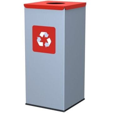GSG24 Kovinska košara za ločevanje odpadkov 30 x 30 x 70 cm, 60 l, METAL – rdeč pokrov