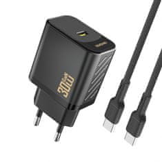 DUDAO Stenski polnilnik USB-C s kablom USB-C GaN PD 30W - črn