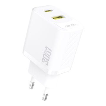 DUDAO Mrežni polnilnik USB-A/USB-C GaN PD 30 W – bel