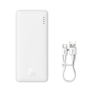 BASEUS Prenosna baterija Airpow 20W 10000mAh z USB-A - USB-C kablom 30 cm - bela