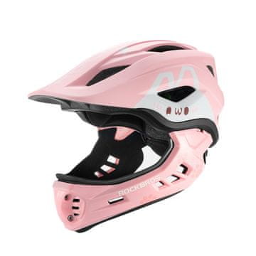 ROCKBROS Otroška kolesarska čelada z odstranljivo podbradno zaponko, velikost M (54–58 cm) – roza zajček