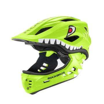 ROCKBROS Otroška kolesarska čelada z odstranljivo spodnjo čeljustjo, velikost S (48–52 cm) – zeleni morski pes