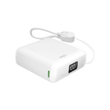 Puro Powerbank 10000 mAh USB-A USB-C z vgrajenim zaslonom in kablom USB-C 20 W – bel