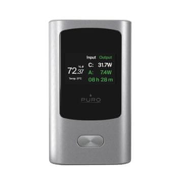 Puro Powerbank 10000 mAh z zaslonom, USB-A, USB-C, 45 W – siva