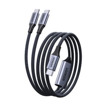 Ugreen 2-v-1 kabel za hitro polnjenje USB-C prenosa - 2xUSB-C PD 140W 2m - črn