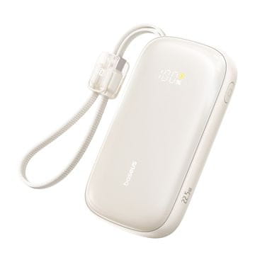 BASEUS Prenosna baterija 20000mAh 22,5W z zaslonom in kablom EnerFill FC21 Qpow 3 Ultra - bež
