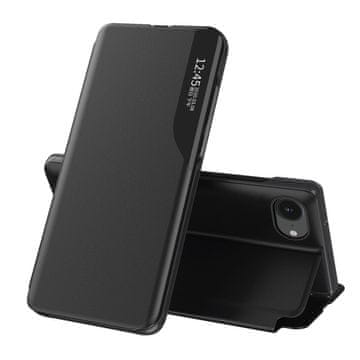 HURTEL Ovitek View iz eko usnja s preklopnim stojalom za iPhone 16e - črn