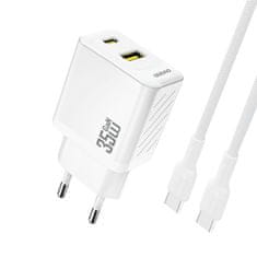 DUDAO Stenski polnilnik USB-A USB-C s kablom USB-C PD QC 35W - bel