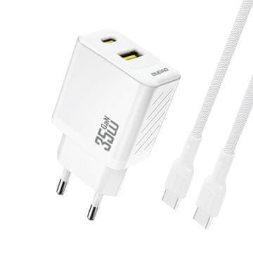 DUDAO Mrežni polnilnik USB-A/USB-C s kablom USB-C PD QC 35 W – bel
