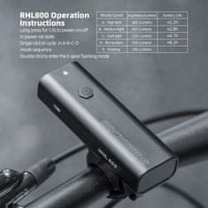 ROCKBROS Sprednja kolesarska luč 800 lm + kabel USB-C, 4 načini delovanja