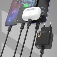 DUDAO Stenski polnilnik USB-A s kablom USB-A - USB-C GaN 25W - črn