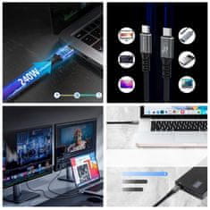 WOZINSKY USB-C Thunderbolt 4 kabel, 240 W, 2 m, 4K – črn