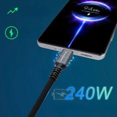 WOZINSKY USB-C Thunderbolt 4 kabel, 240 W, 2 m, 4K – črn