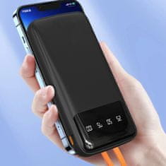 DUDAO Powerbank K6Pro 10000mAh z vgrajenimi kabli USB-C, microUSB in iPhone Lightning – črn