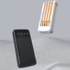 DUDAO Powerbank K6Pro 10000mAh z vgrajenimi kabli USB-C, microUSB in iPhone Lightning – črn
