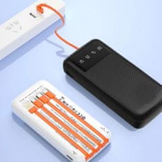 DUDAO Powerbank K6Pro 10000mAh z vgrajenimi kabli USB-C, microUSB in iPhone Lightning – črn