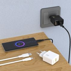 DUDAO Stenski polnilnik USB-A s kablom USB-A - USB-C 2,4A GaN - črn