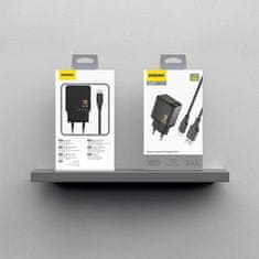DUDAO Stenski polnilnik USB-A s kablom USB-A - USB-C 2,4A GaN - črn