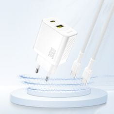 DUDAO Stenski polnilnik USB-A USB-C GaN PD 30W - bel