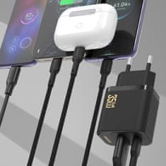 DUDAO Stenski polnilnik A27 MaxC USB-C USB-A GaN 35W - črne barve