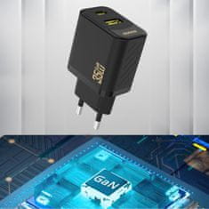 DUDAO Stenski polnilnik A27 MaxC USB-C USB-A GaN 35W - črne barve