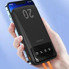 DUDAO Powerbank K6Pro+ 20000mAh z vgrajenimi kabli USB-C, microUSB in iPhone Lightning – črn