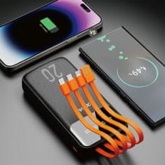 DUDAO Powerbank K6Pro+ 20000mAh z vgrajenimi kabli USB-C, microUSB in iPhone Lightning – črn