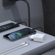 DUDAO Stenski polnilnik USB-A USB-C s kablom USB-C GaN PD 30W - bel