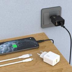 DUDAO Stenski polnilnik USB-A s kablom USB-A - iPhone Lightning 2.4A GaN EU - bel