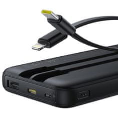 BASEUS Powerbank 10000 mAh 22,5 W z zaslonom, kabli USB-C in iPhone Lightning, Lipow – črn