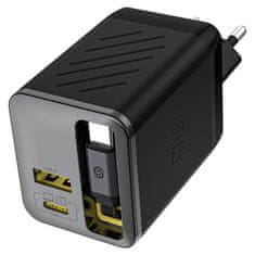 DUDAO Stenski polnilnik USB-A USB-C GaN 67W z zložljivim kablom USB-C PD QC - črn