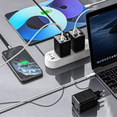 DUDAO Stenski polnilnik USB-A USB-C GaN 67W z zložljivim kablom USB-C PD QC - črn