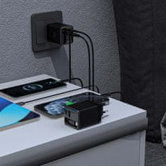 DUDAO Stenski polnilnik USB-A USB-C GaN 67W z zložljivim kablom USB-C PD QC - črn