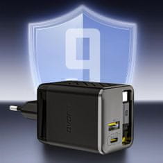 DUDAO Stenski polnilnik USB-A USB-C GaN 67W z zložljivim kablom USB-C PD QC - črn