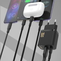 DUDAO Stenski polnilnik USB-A USB-C s kablom USB-C PD QC 35W - črn