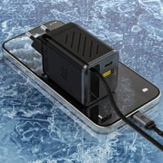 DUDAO Stenski polnilnik USB-A USB-C GaN 67W z zložljivim kablom USB-C PD QC - črn