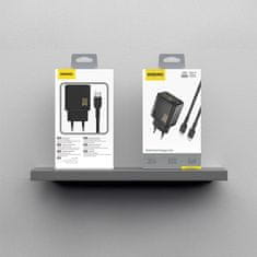 DUDAO Stenski polnilnik USB-A USB-C s kablom USB-C PD QC 35W - črn
