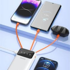 DUDAO Powerbank K6Pro+ 20000mAh z vgrajenimi kabli USB-C, microUSB in iPhone Lightning – bela barva