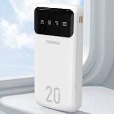 DUDAO Powerbank K6Pro+ 20000mAh z vgrajenimi kabli USB-C, microUSB in iPhone Lightning – bela barva