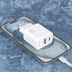 DUDAO Stenski polnilnik USB-A USB-C s kablom USB-C PD QC 35W - bel