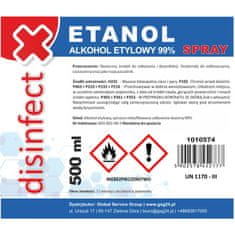 GSG24 ETANOL – Razredčen etilni alkohol DISINFECT 99 %, razpršilec 500 ml