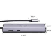Ugreen HUB adapter USB-C – USB-A / HDMI / RJ45 / čitalnik kartic SD in TF / USB-C PD 100 W – siv