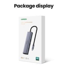 Ugreen HUB adapter USB-C – USB-A / HDMI / RJ45 / čitalnik kartic SD in TF / USB-C PD 100 W – siv