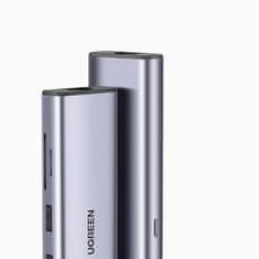 Ugreen HUB adapter USB-C – USB-A / HDMI / RJ45 / čitalnik kartic SD in TF / USB-C PD 100 W – siv