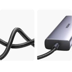 Ugreen HUB adapter USB-C – USB-A / HDMI / RJ45 / čitalnik kartic SD in TF / USB-C PD 100 W – siv