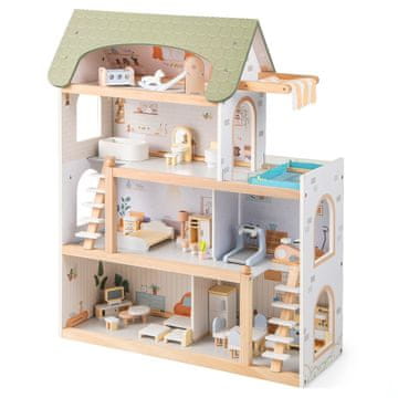 Northix Lesena hišica za punčke 33 kosov balkon bazen 78 cm